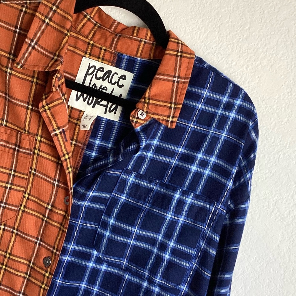 \Peace Love World\ Two-Tone Plaid Button Down - Picture 2 of 16